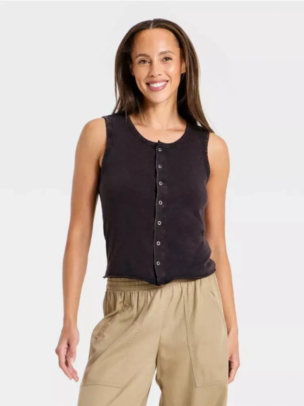 Women's Boyfriend Button-Front Tank Top - Universal Thread Black M